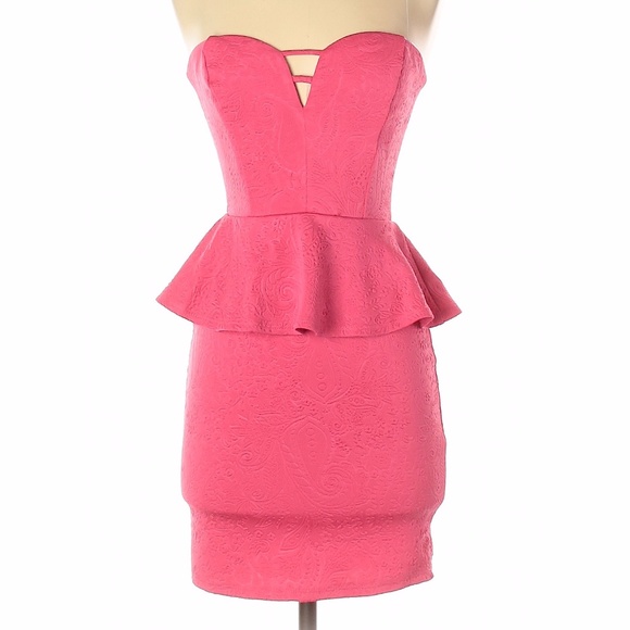 Small Pink Peplum Strapless Cocktail Dress
